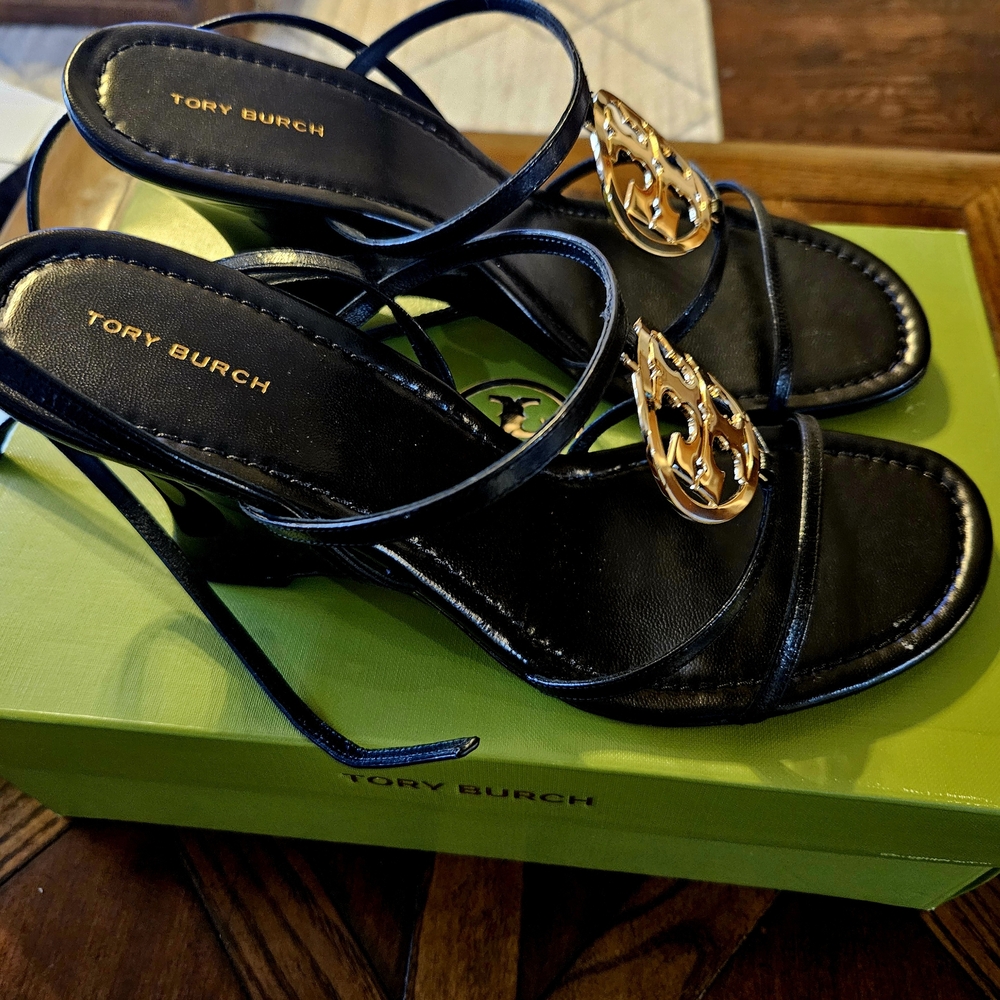 Tory Burch Black Heels with Gold Accents